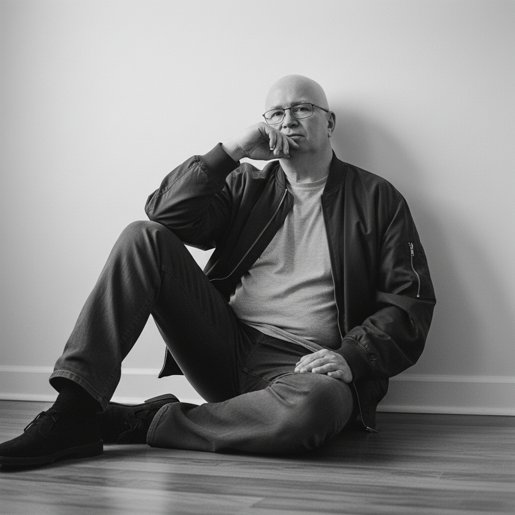 Torben Tanggaard, seated in a relaxed black-and-white portrait